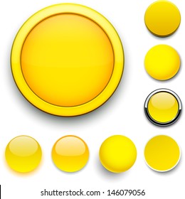 Set of blank yellow round buttons for website or app. Vector eps10.