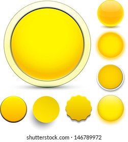 Set of blank yellow round buttons for website or app. Vector eps10.