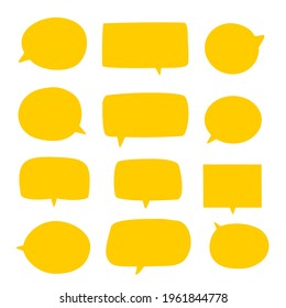 set of blank yellow speech bubble in flat design, cute sticker for chat symbol, talk, dialog word, short message, label or tag