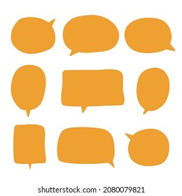 set of blank yellow speech bubble in flat design, sticker for chat symbol, label or tag