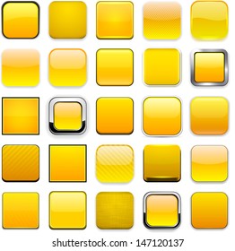 Set Of Blank Yellow Square Buttons For Website Or App. Vector Eps10.