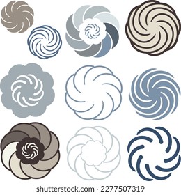 Un juego de mantas para decorar pasteles. Espirales simétricas y limpias en colores pastel
