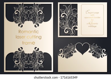 A set of blanks for laser cutting. Design for wedding invitation, card, cover made of paper, cardboard.