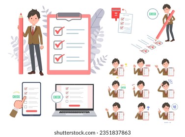 A set of blazer schoolboy with a check mark.It's vector art so easy to edit.