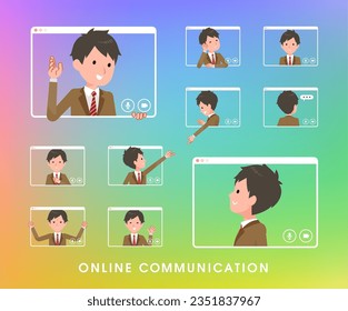 A set of blazer schoolboy communicating online.It's vector art so easy to edit.