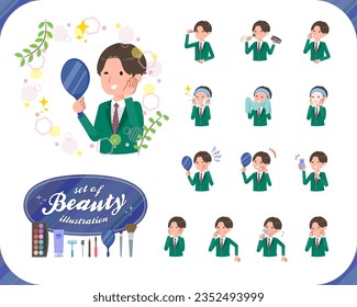 A set of blazer schoolboy on beauty.There are various actions such as skin care and makeup.It's vector art so easy to edit.