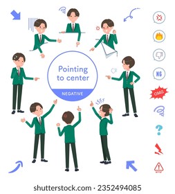A set of blazer schoolboy pointing in different directions.negative expression.It's vector art so easy to edit.