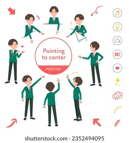 A set of blazer schoolboy pointing in different directions.Positive expression.It's vector art so easy to edit.