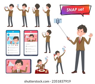 A set of blazer schoolboy shooting with a smartphone.It's vector art so easy to edit.