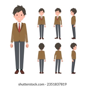 A set of blazer schoolboy standing.Front, side and back angles.It's vector art so easy to edit.