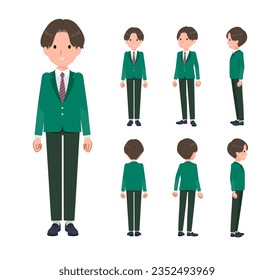 A set of blazer schoolboy standing.Front, side and back angles.It's vector art so easy to edit.