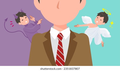 A set of blazer schoolboy struggling between an angel and a devil.It's vector art so easy to edit.