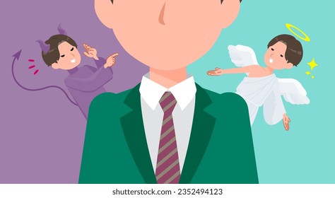 A set of blazer schoolboy struggling between an angel and a devil.It's vector art so easy to edit.