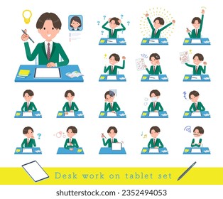 A set of blazer schoolboy studying on a tablet device.It's vector art so easy to edit.