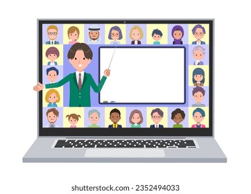 A set of blazer schoolboy teaching lessons online.It's vector art so easy to edit.