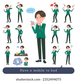Ein Set von Blazer Schuljungen zu Unglücklich mit einem Smartphone. Es ist Vektorkunst so einfach zu bearbeiten.