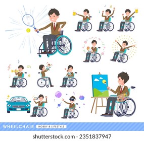 A set of blazer schoolboy in a wheelchair.About hobbies and lifestyle.It's vector art so easy to edit.