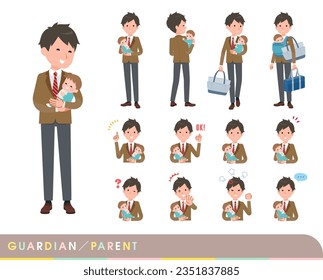 A set of blazer schoolboy who are guardian of baby.It's vector art so easy to edit.
