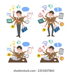 A set of blazer schoolboy who perform multitasking in the office.It's vector art so easy to edit.