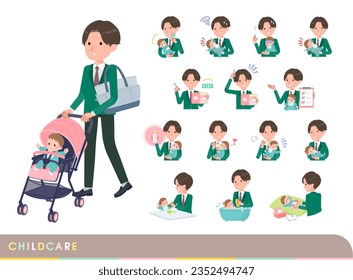 A set of blazer schoolboy who take care of their baby.It's vector art so easy to edit.