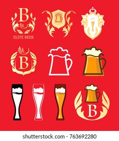 Set of Blazons with Beer for Bar or Pub