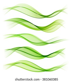 Set of blend abstract wave. Vector wavy smoke lines. Green color