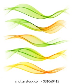 Set of blend abstract wave. Vector wavy smoke lines. Green and orange