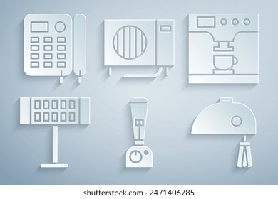 Set Blender, Coffee machine and cup, Electric heater, mixer, Air conditioner and Telephone icon. Vector