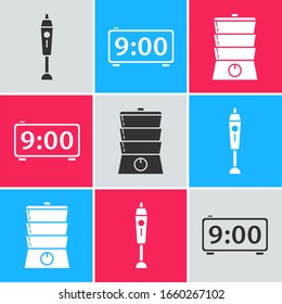 Set Blender , Digital alarm clock  and Double boiler  icon. Vector