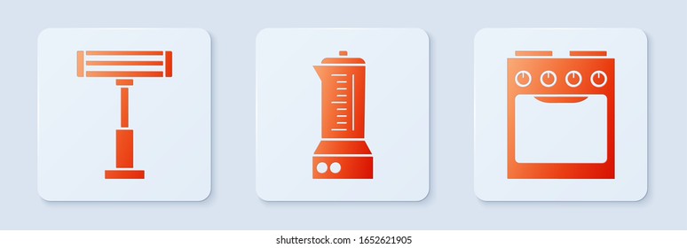 Set Blender , Electric heater  and Oven . White square button. Vector