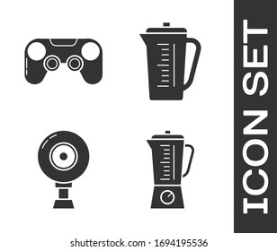 Set Blender , Gamepad , Web camera  and Measuring cup icon. Vector