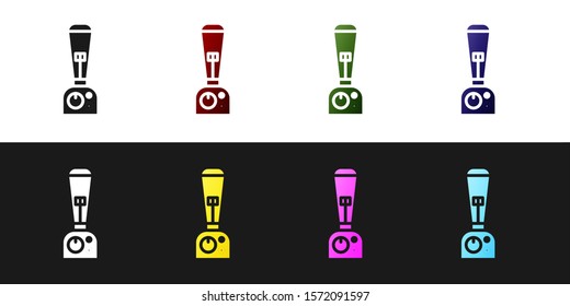 Set Blender icon isolated on black and white background. Kitchen electric stationary blender with bowl. Cooking smoothies, cocktail or juice.  Vector Illustration