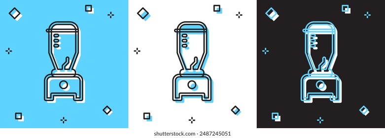 Set Blender icon isolated on blue and white, black background. Kitchen electric stationary blender with bowl. Cooking smoothies, cocktail or juice.  Vector