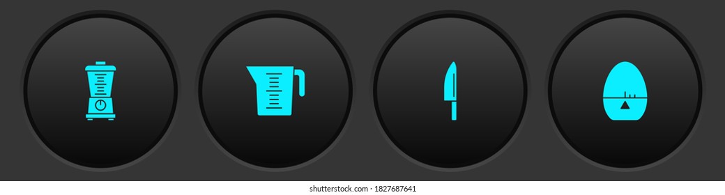 Set Blender, Measuring cup, Knife and Kitchen timer icon. Vector.
