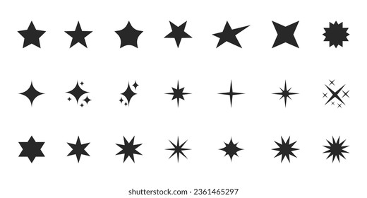 Set of blinking stars, sparks and sparkles. Shining twinkle sunburst shapes collection. Magic light flare pack for design template. Vector glint glitter illustration