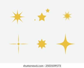 Set of blinking stars, sparks and sparkles. Shining twinkle sunburst shapes collection.