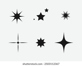 Set of blinking stars, sparks and sparkles. Shining twinkle sunburst shapes collection.