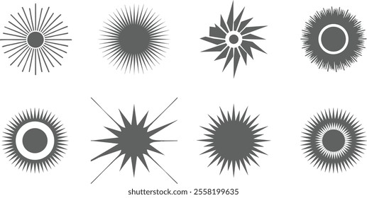 Set of blinking stars, sparks and sparkles. Shining twinkle sunburst shapes collection. Vector glint glitter illustration