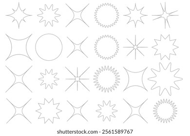 Set of blinking stars, sparks and sparkles. Shining twinkle sunburst shapes collection. Magic light flare pack for design template, poster, banner, brochure, leaflet. Vector glint glitter illustration