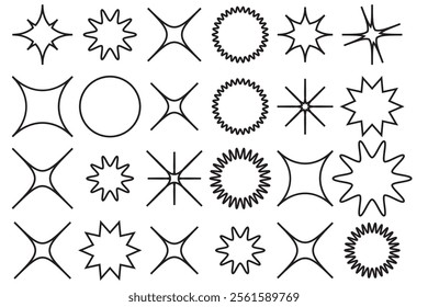 Set of blinking stars, sparks and sparkles. Shining twinkle sunburst shapes collection. Magic light flare pack for design template, poster, banner, brochure, leaflet. Vector glint glitter illustration