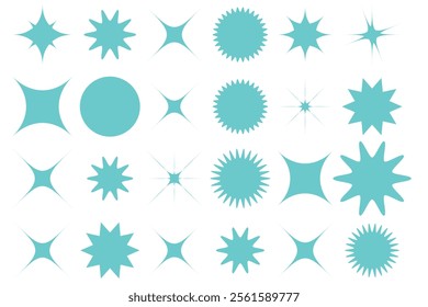 Set of blinking stars, sparks and sparkles. Shining twinkle sunburst shapes collection. Magic light flare pack for design template, poster, banner, brochure, leaflet. Vector glint glitter illustration