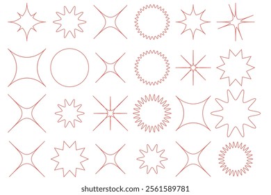 Set of blinking stars, sparks and sparkles. Shining twinkle sunburst shapes collection. Magic light flare pack for design template, poster, banner, brochure, leaflet. Vector glint glitter illustration