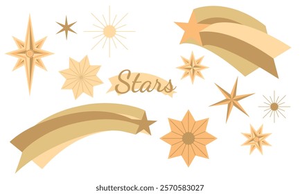 Set of blinking stars, sparks and sparkles. Shining twinkle sunburst shapes collection. Magic light flare pack for design template, poster, banner, brochure, leaflet. Vector glint glitter illustration