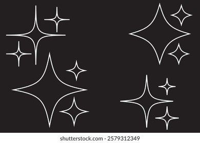 Set of blinking stars, sparks and sparkles. Shining twinkle sunburst shapes collection. Magic light flare pack for design template, poster, banner, brochure, leaflet. Vector glint glitter illustration