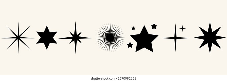 Set of blinking stars, sparks and sparkles. Shining twinkle sunburst shapes collection. Magic light flare pack for design template, poster, banner, 