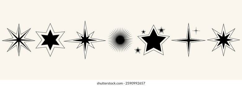 Set of blinking stars, sparks and sparkles. Shining twinkle sunburst shapes collection. Magic light flare pack for design template, poster, banner, 