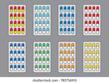 Set of blister capsules colored