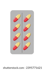 Set in a blister pills capsules cartoon. Vector illustration of medicine preparations isolated on white.