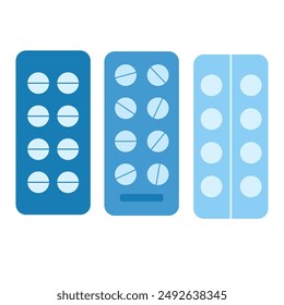 Conjunto de ampollas con píldoras circulares. Concepto de farmacia. Paquete médico con medicamentos 