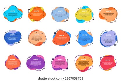 Set of blob shape abstract with line and quotes. Vector illustration isolated. Collection of blot form graphic element with citation